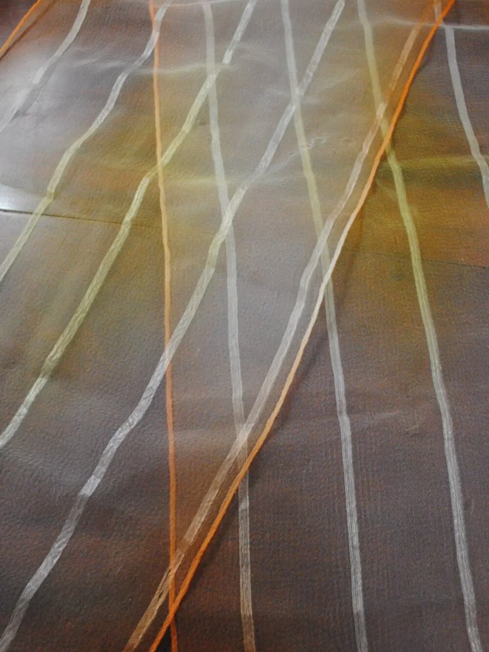 Flawed! Vintage Long Orange & Yellow Ombre Striped Sheer Chiffon Scarf